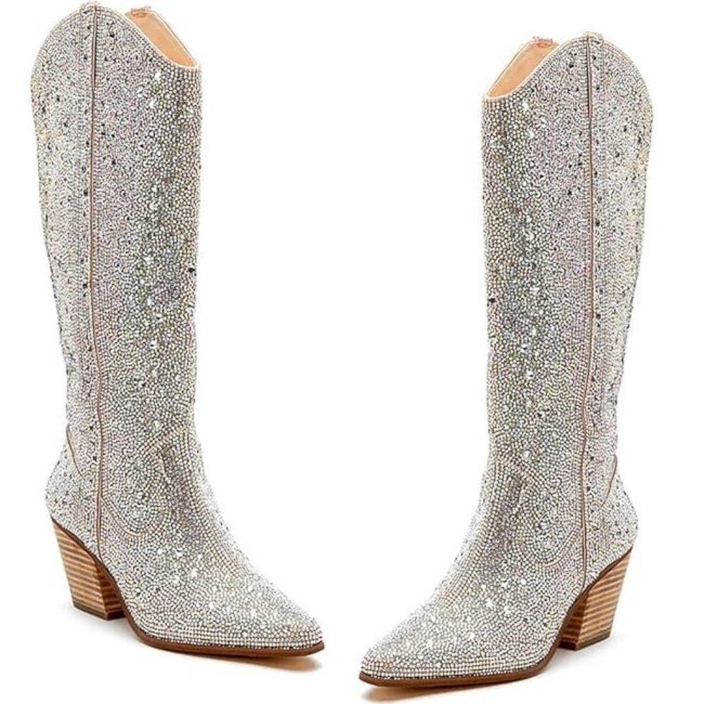 NWT Sparkling Bling Swarovski Crystal PINK Women Knee High Cowboy Boots …